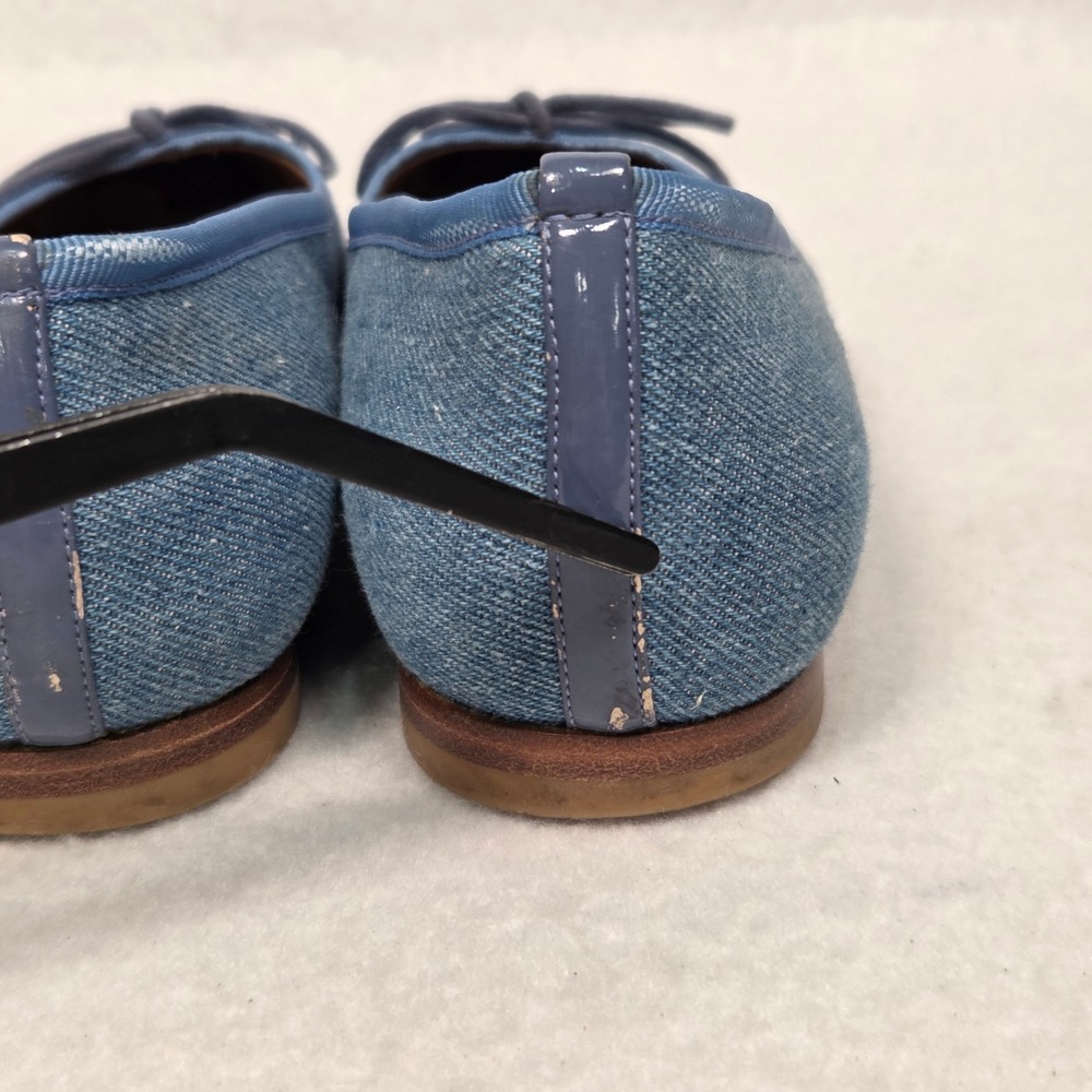 Margaux Ballet Flats Womens 8 Blue Denim Pointed Toe Bow Leather Lined Handmade - Picture 9 of 15